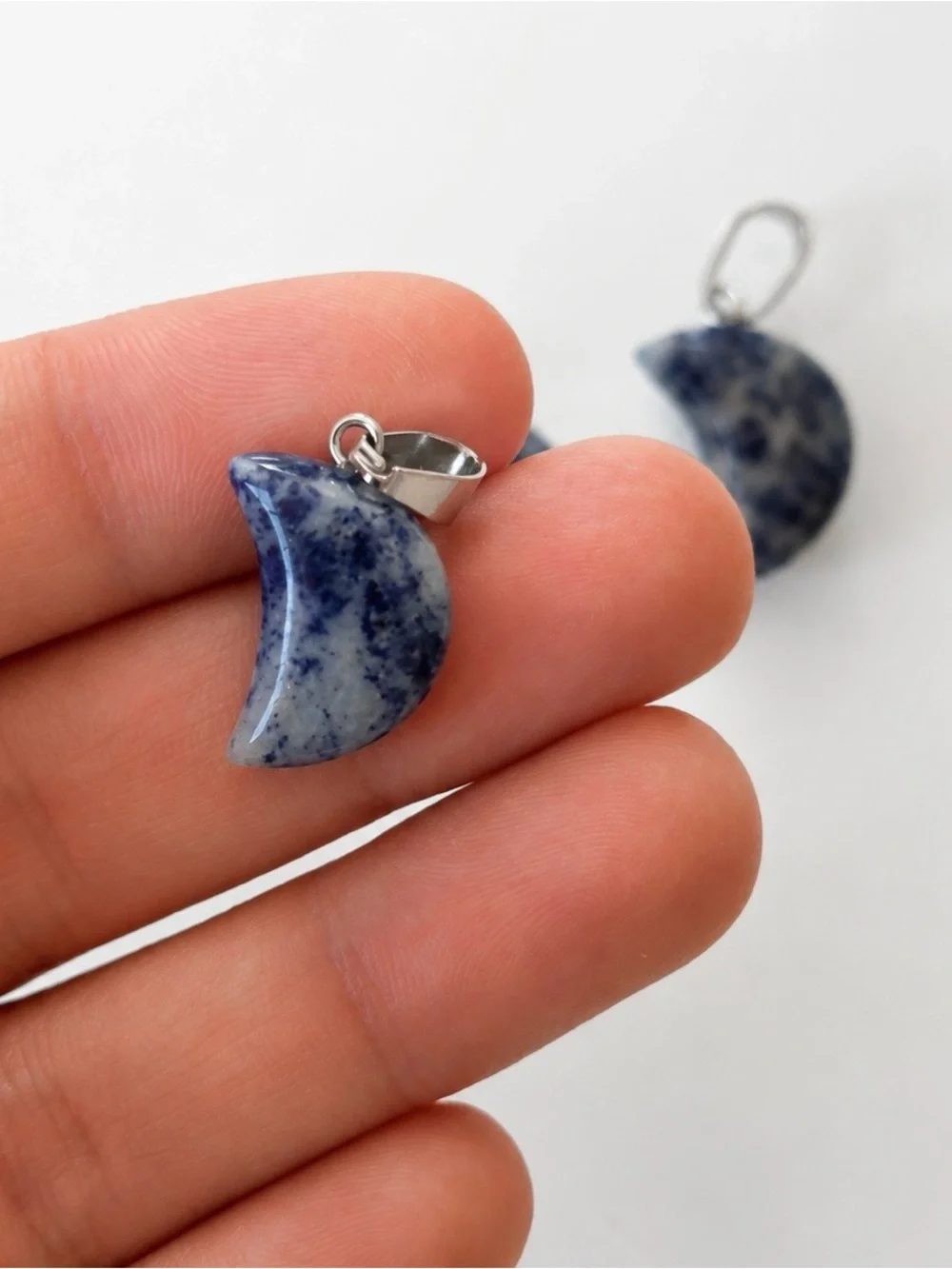 6 Pack Sodalite Crescent Moon Pendants Platinum Tone Brass Jewelry Making